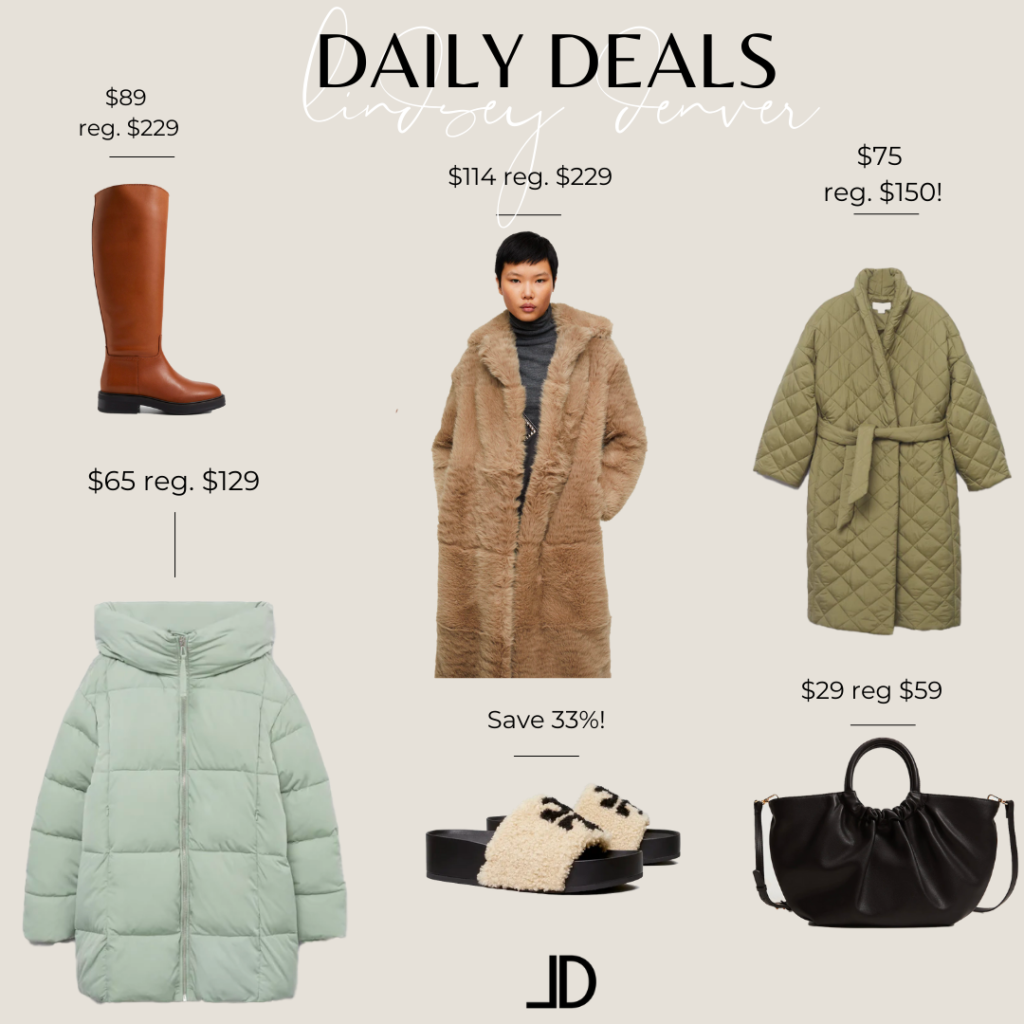 today's sales, knee high boot, fur coat, puffer coat, spring coat, slides, DeMellier bag