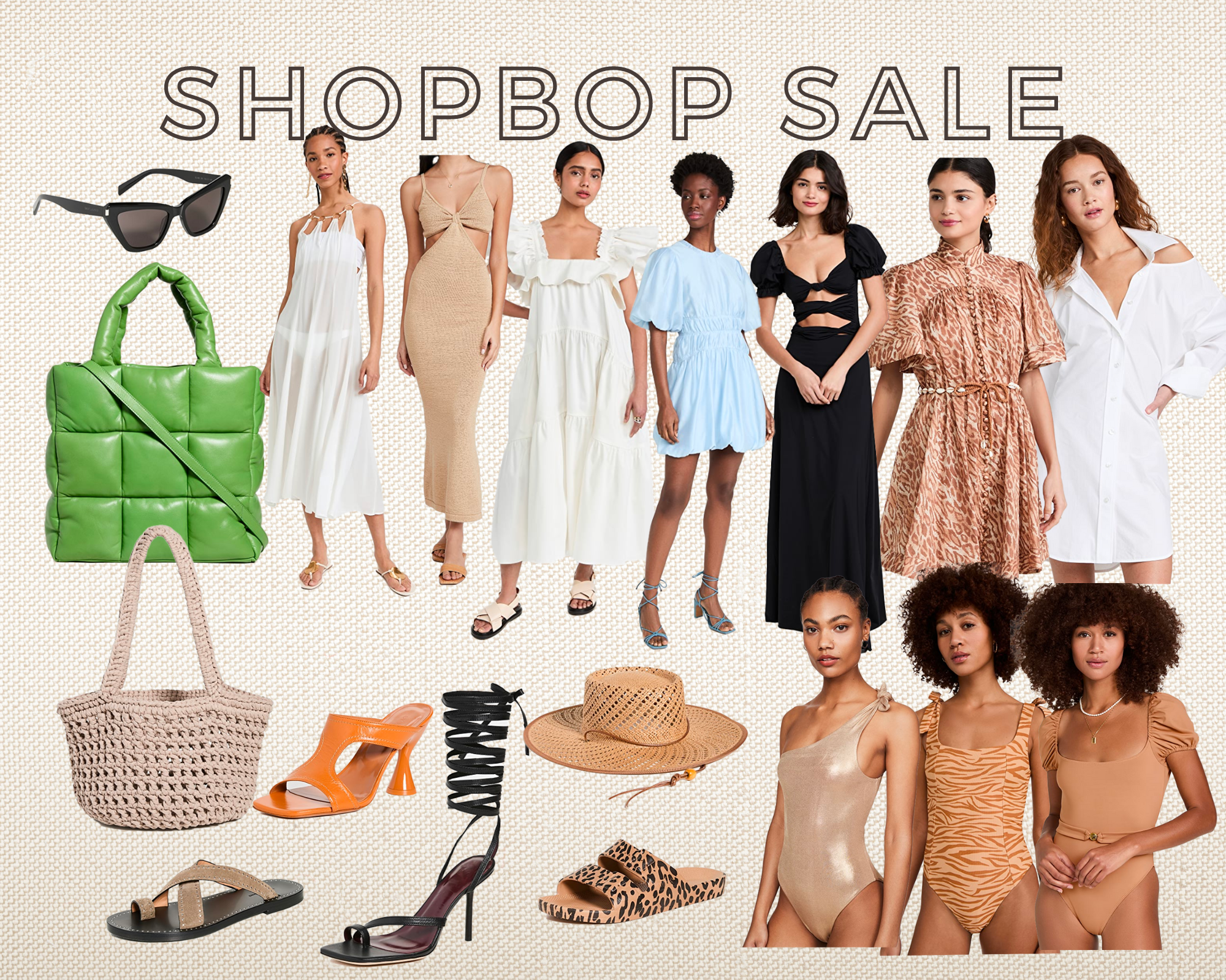 shopbop favorite sale picks include swimsuits, dresses, hats, shoes, bags and sunglasses