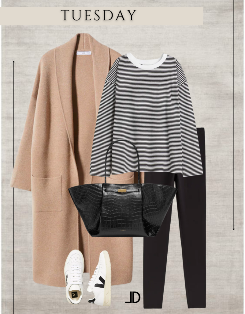 Weekly style guide include clothing pieces to build a mix and match outfit each day of week.