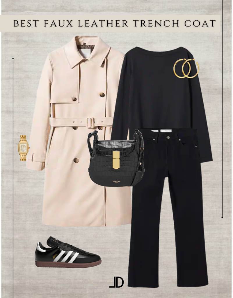 Image depicts chic outfit showcasing the versatility of the trench coat versatile outerwear pieces. The trench coats offer a stylish and practical solution for any woman's wardrobe, perfect for dressing up or down, and ideal for all seasons.