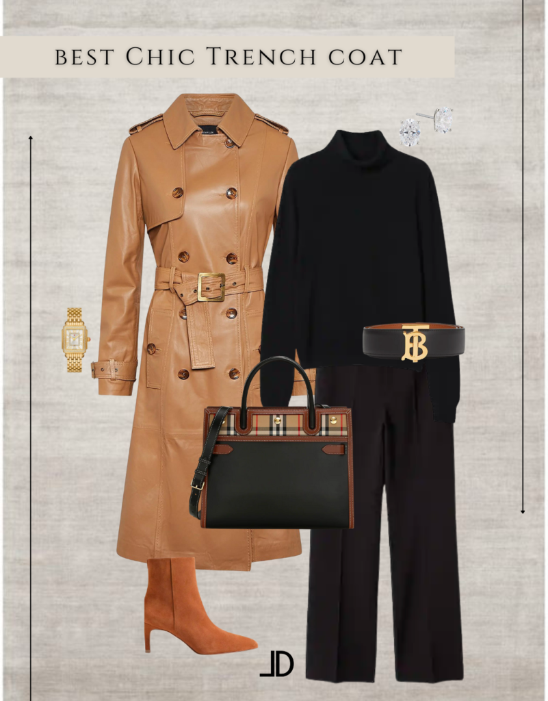 Image depicts chic outfit showcasing the versatility of the trench coat versatile outerwear pieces. The trench coats offer a stylish and practical solution for any woman's wardrobe, perfect for dressing up or down, and ideal for all seasons.