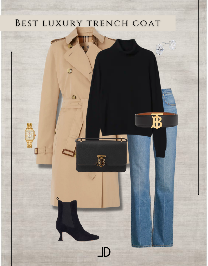 Image depicts chic outfit showcasing the versatility of the trench coat versatile outerwear pieces. The trench coats offer a stylish and practical solution for any woman's wardrobe, perfect for dressing up or down, and ideal for all seasons.