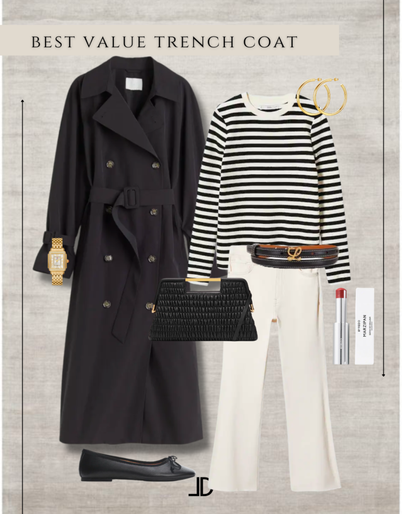 Image depicts chic outfit showcasing the versatility of the trench coat versatile outerwear pieces. The trench coats offer a stylish and practical solution for any woman's wardrobe, perfect for dressing up or down, and ideal for all seasons.