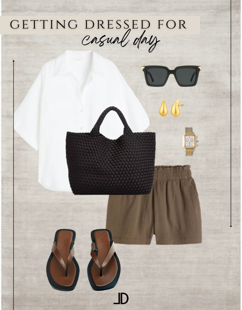 Collage of summer minimalist outfit.