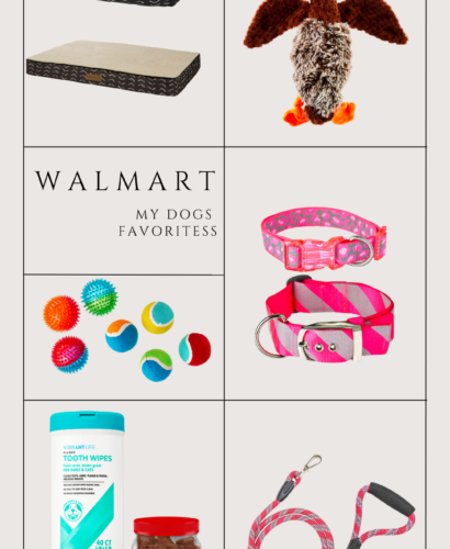 image of Walmarts best treats for pets. dog bed, dog toys, collars, leashes and treats.